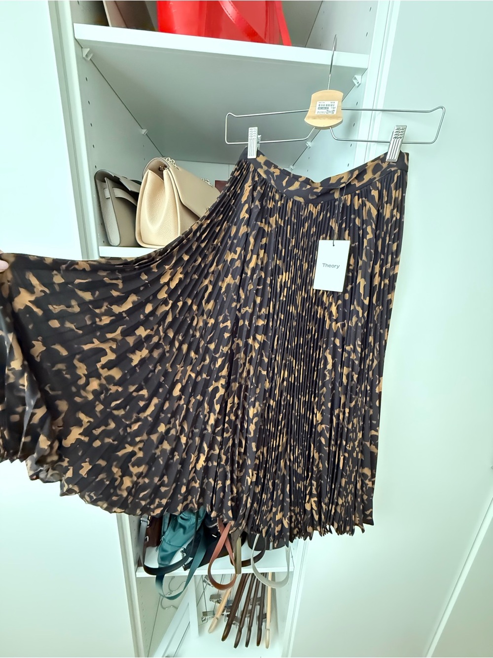 Theory Black and Brown Pleated Skater Skirt